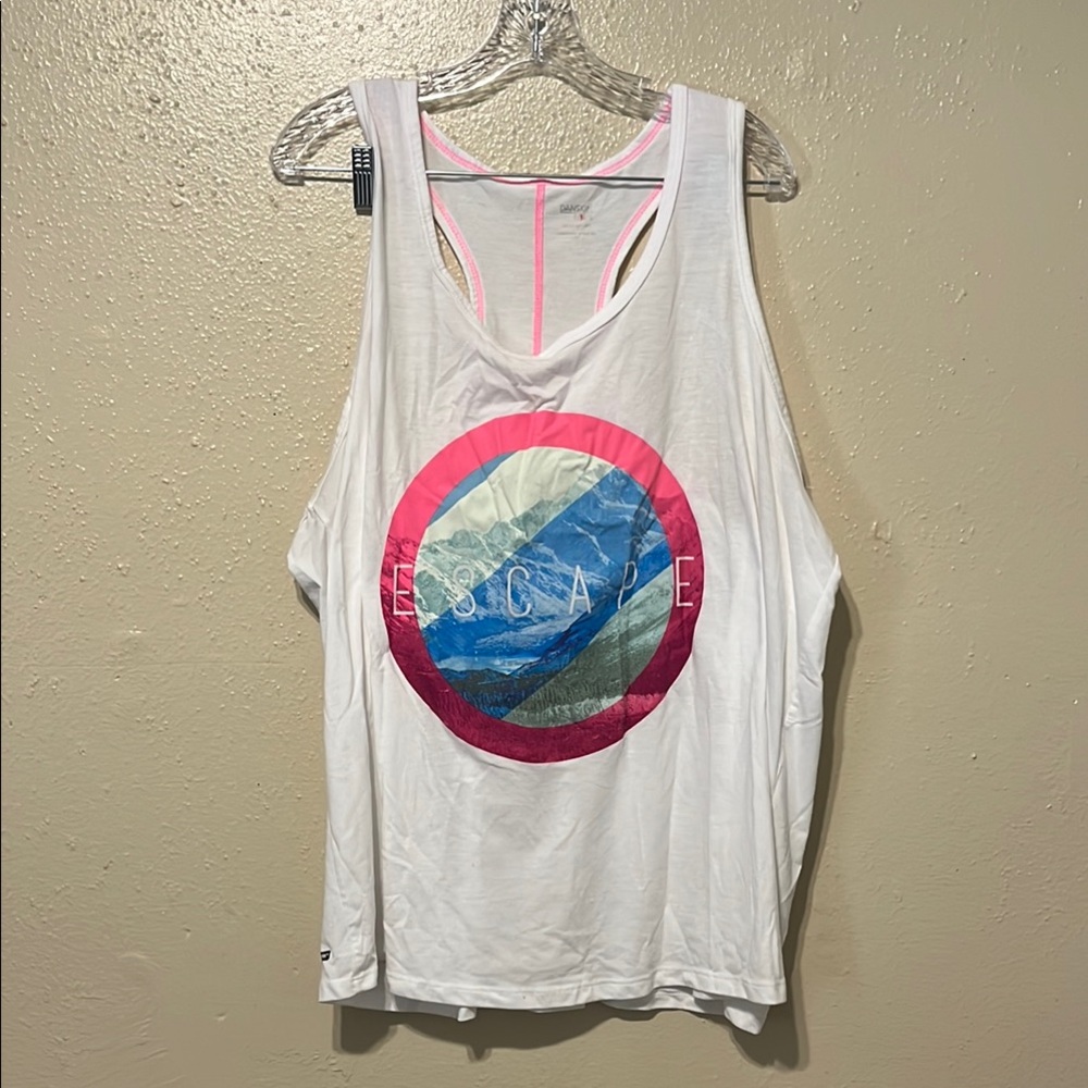Danskin Now White and Blue Graphic Sleeveless Tank Top